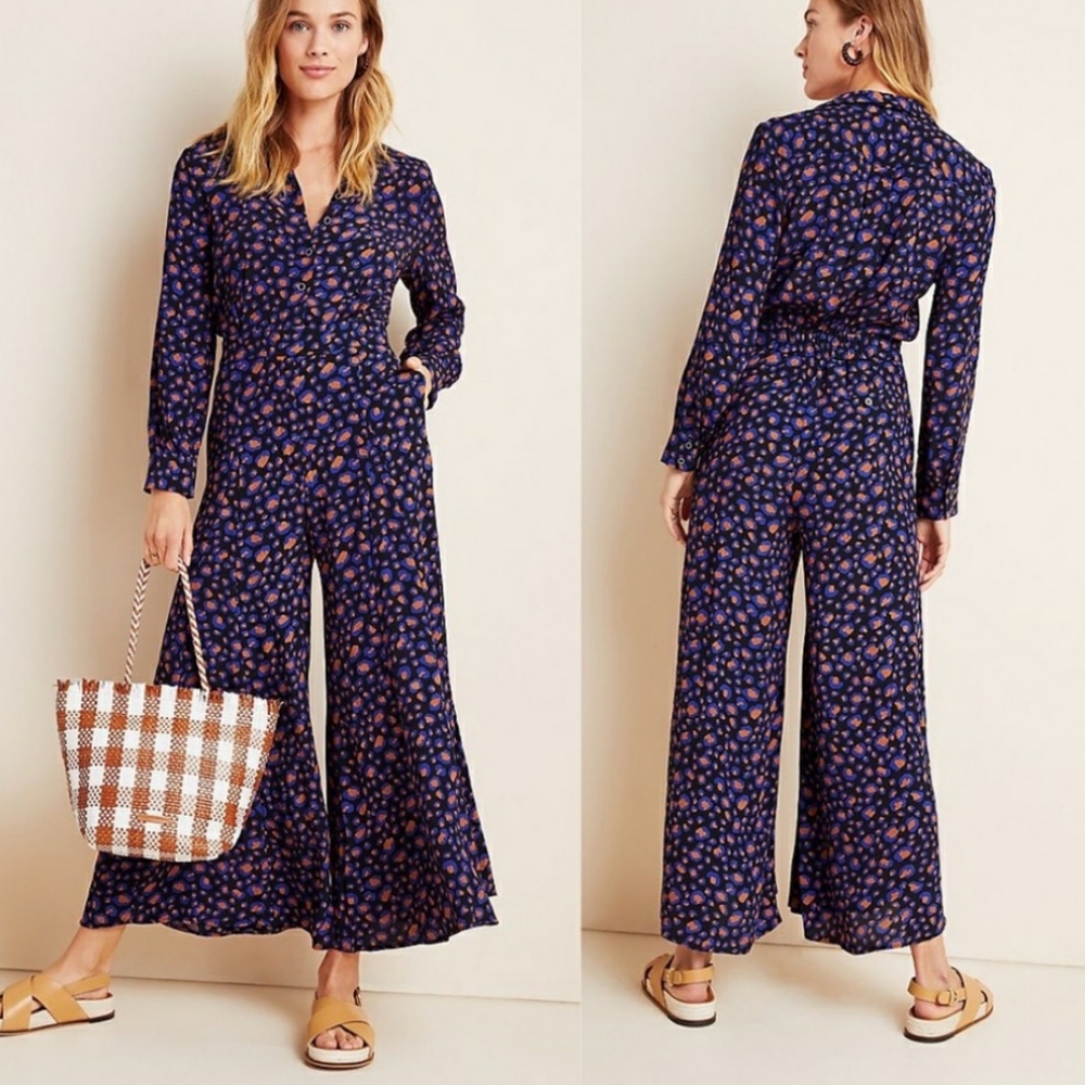 Anthropologie Blue Loveland Wide-Leg Jumpsuit